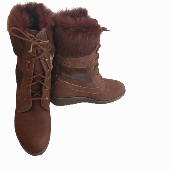 Vintage Sorel Red Brown Womens 6 Fur Suede Leather Lace Up Boots - Picture 2 of 6